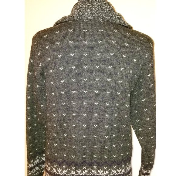 ✅#10 Mac & Jac Grey Multi-Color Wool Fair Isle Hand Knit Cardigan Removable Fur! - Picture 5 of 16